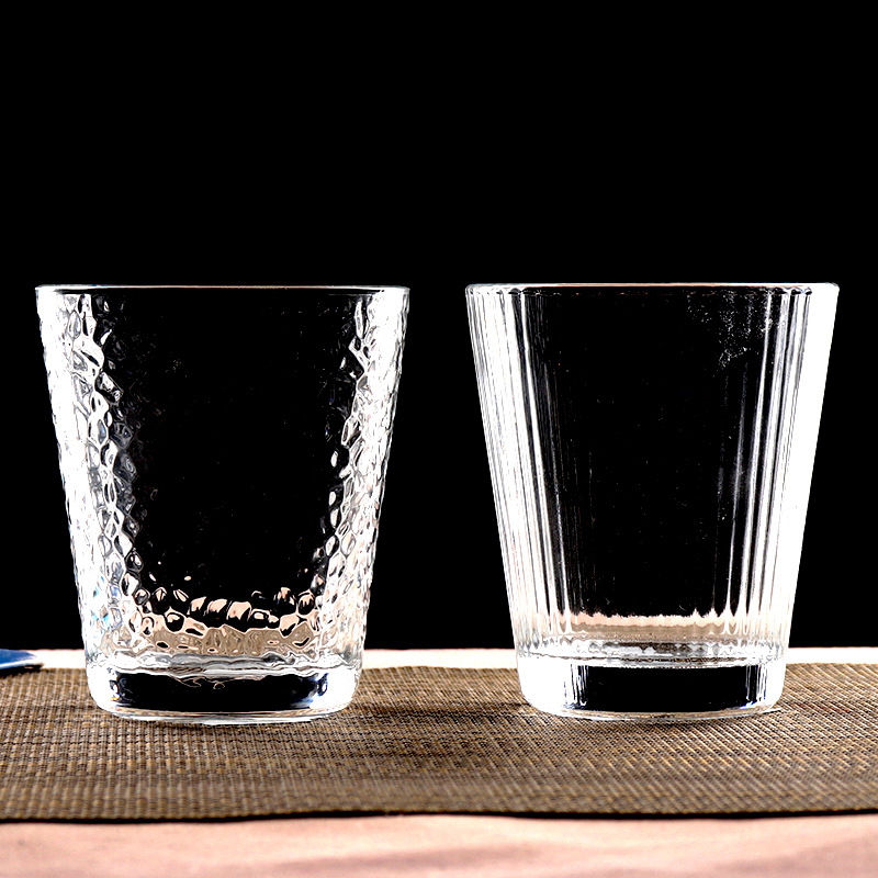 Creative Japanese-style hammer-patterned cups, high-temperature resistant large-capacity glass water cups, household transparent beer mugs, juice drink cups details Picture