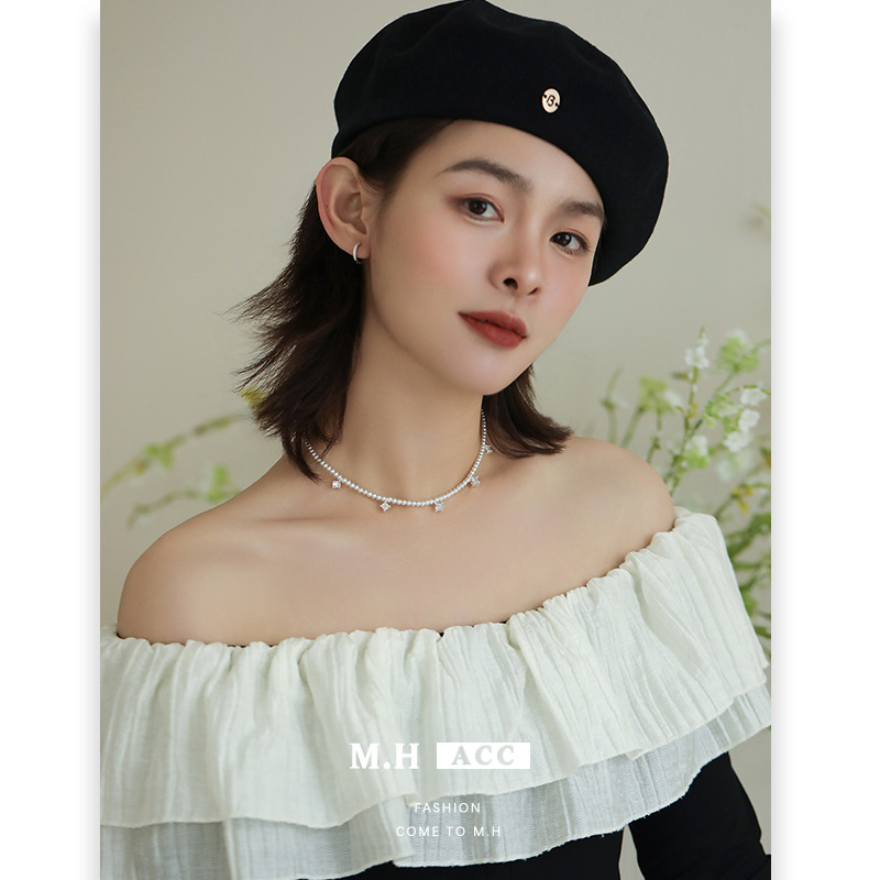 The new design of the star-shaped tassel pearl necklace for women, with a Korean style and ins style, is simple, fashionable and versatile. Wholesale of collarbone chains Specification drawing
