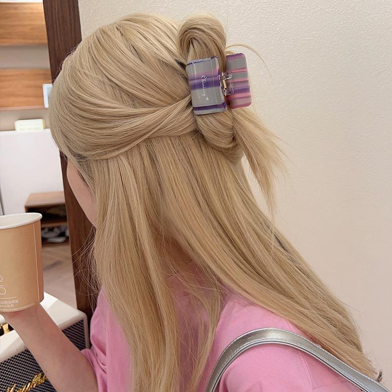 French acetate striped hair clips, medium-sized square grabber, high-end and simple shark clip headwear, hairpin at the back of the head for women full figure