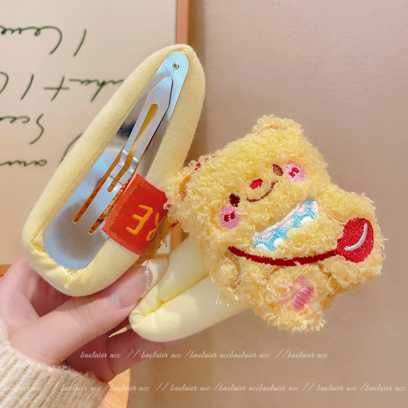 Cartoon bear plush hair clip, women's autumn and winter sponge bb clip, side clip, bangs clip, cute hair clip, hair accessory details Picture