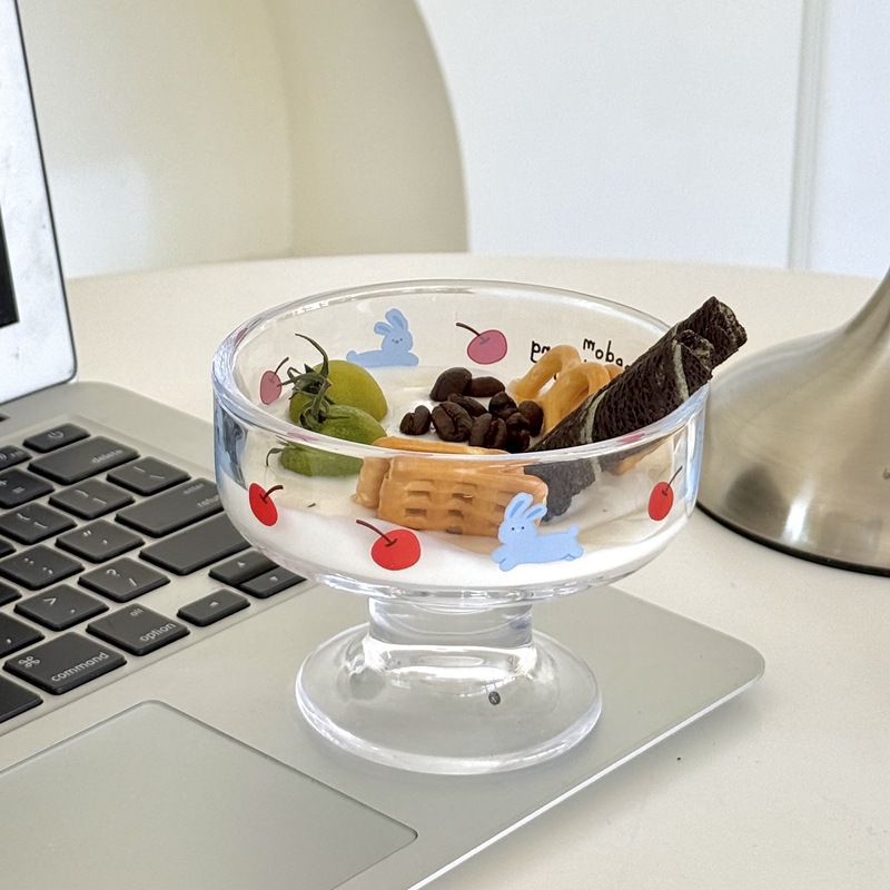 Korean Instagram cartoon transparent glass cold drink ice cream cup, fruit salad yogurt juice ice cream tall cup Specification drawing