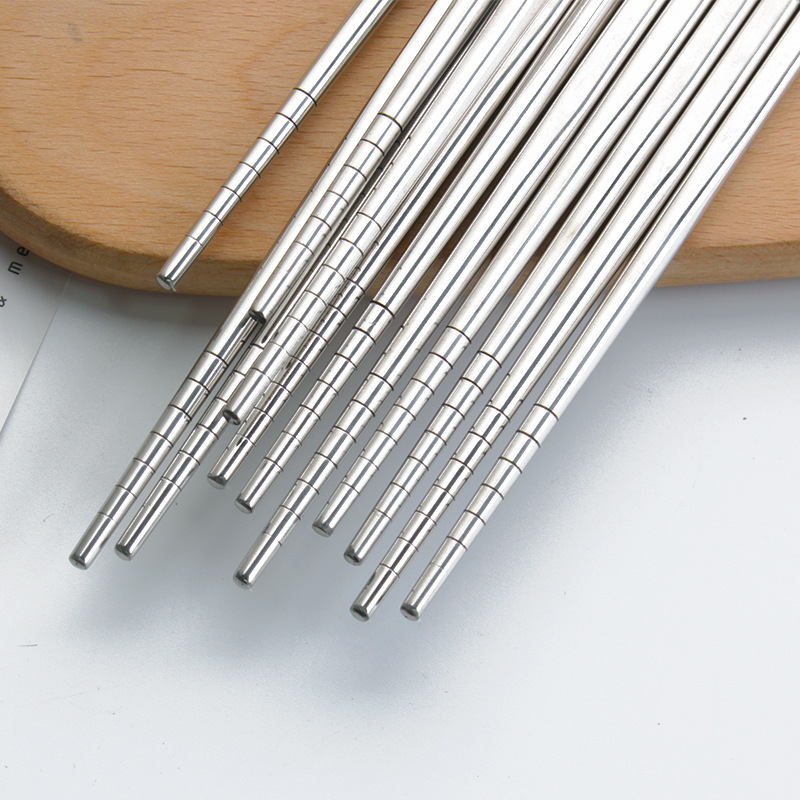 304 stainless steel chopsticks, thickened and weighted, imitation solid square chopsticks, six-ring long chopsticks for adults and children, anti-slip, engraved with logo details Picture