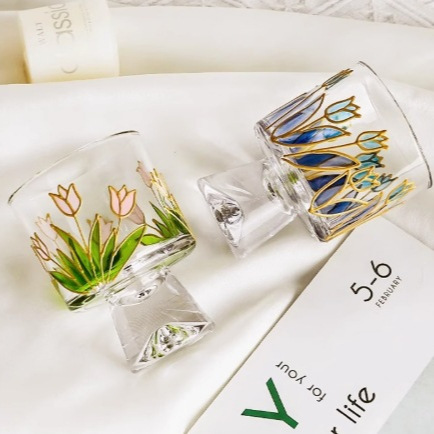 High-legged ice cream cup, cold drink coffee cup, dessert yogurt pudding juice glass cup, exquisite Fuji Mountain cup details Picture