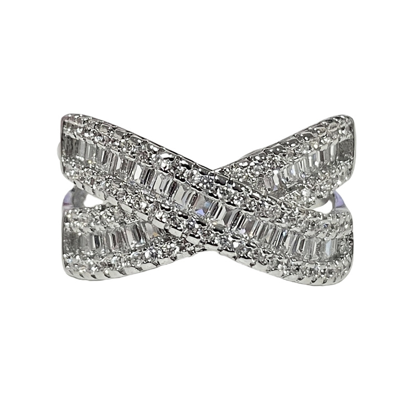 A new cross-border bestseller, fashionable open-cut diamond ring for women, with a touch of European and American light luxury and high-end geometric full diamond ring Item Picture
