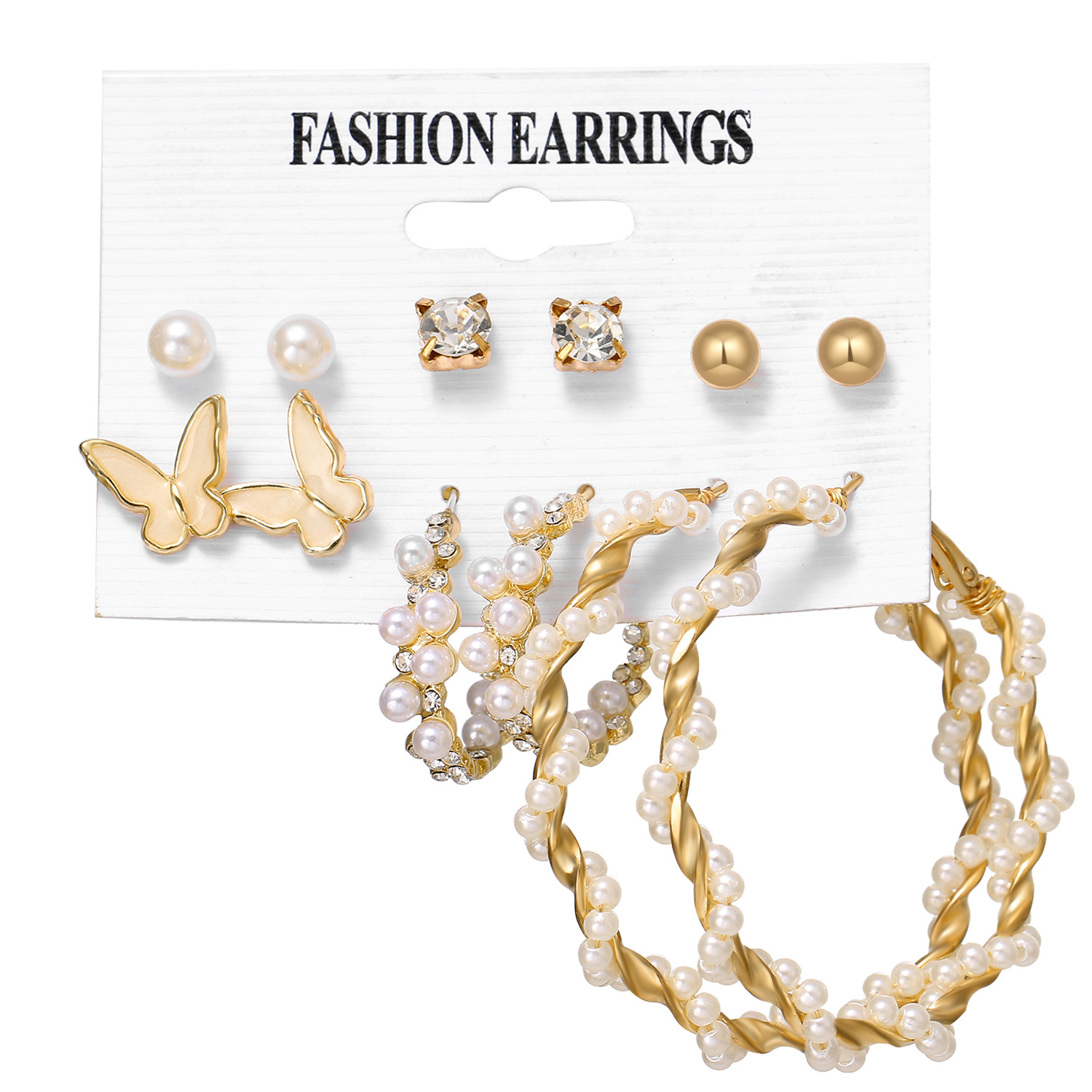 Wholesale of 6-piece cross-border earrings from Europe and America, including pearl, diamond and gold earrings and butterfly earrings Application Scenario