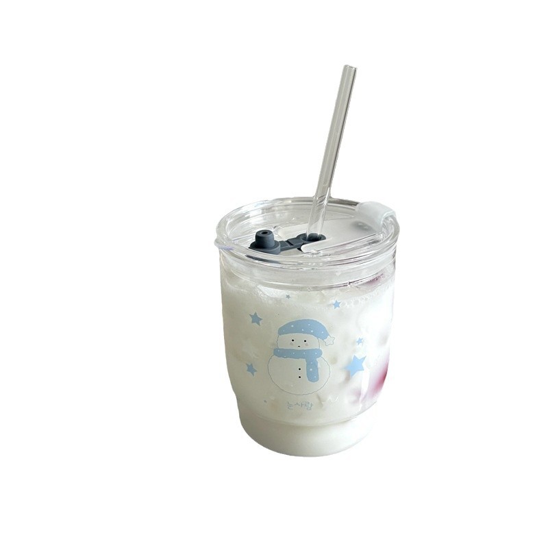 Bolimei custom straw cups, glass cups, high borosilicate water cups, heat-resistant glass cups, Korean-style cups Item Picture