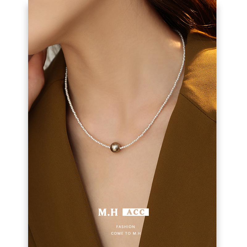 Simple style pearl necklace, women's fashionable temperament, versatile sweater chain, cross-border high-end feel, ins trendy collarbone chain wholesale Specification drawing