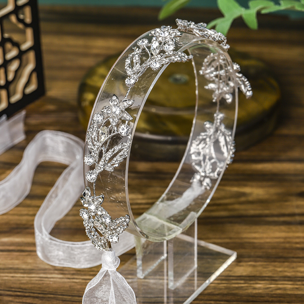 Cross-border new alloy rhinestone bridal hairband, wedding dress, banquet party, high-end accessory, hair chain, headwear for women Specification drawing
