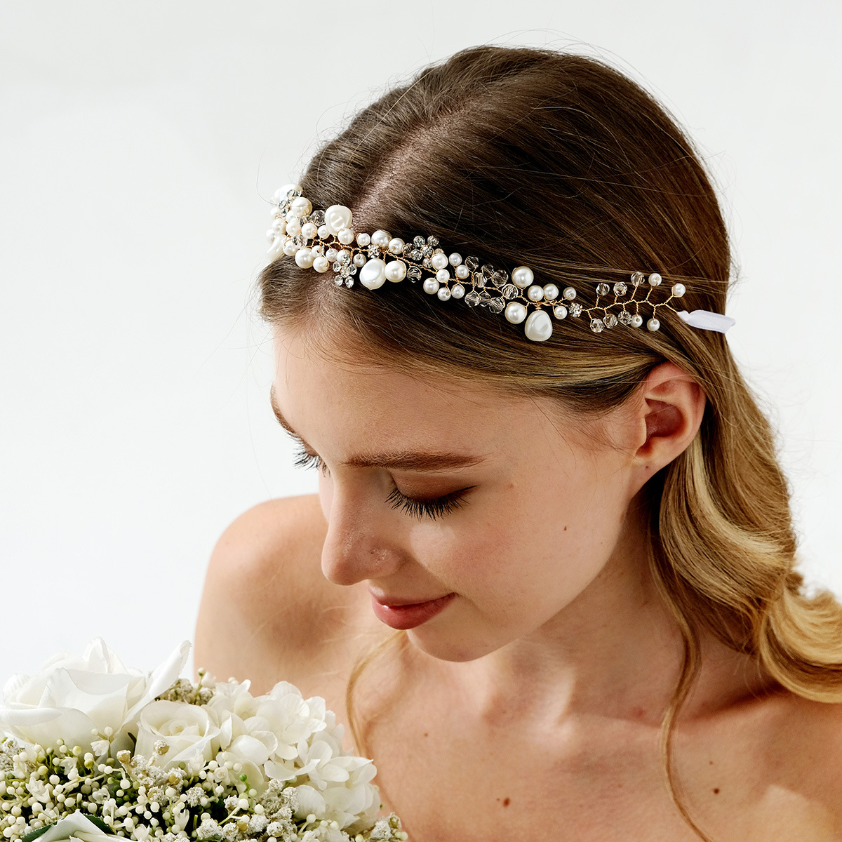 Cross-border new bride headband, dance and wedding accessories, handcrafted crystal pearl headband, high-end and versatile hair accessory for women full figure