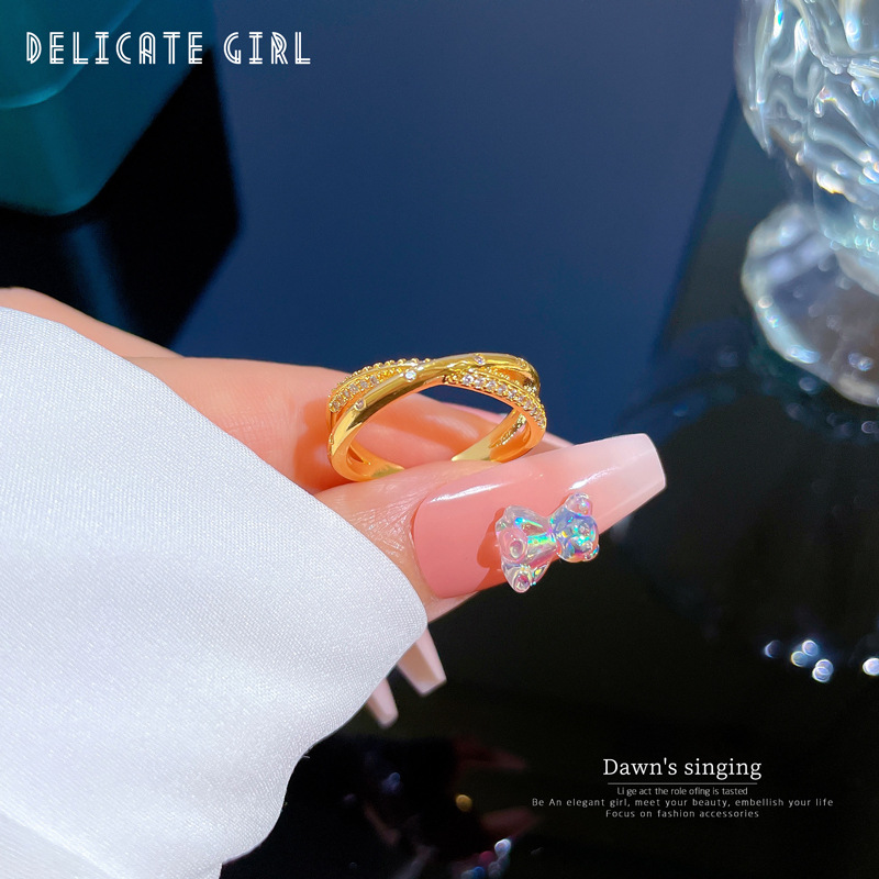 【 Real gold electroplated 】 Open ring for women, fashionable and individual ring, index finger ring, the same style as Internet celebrities, simple and cold style details Picture