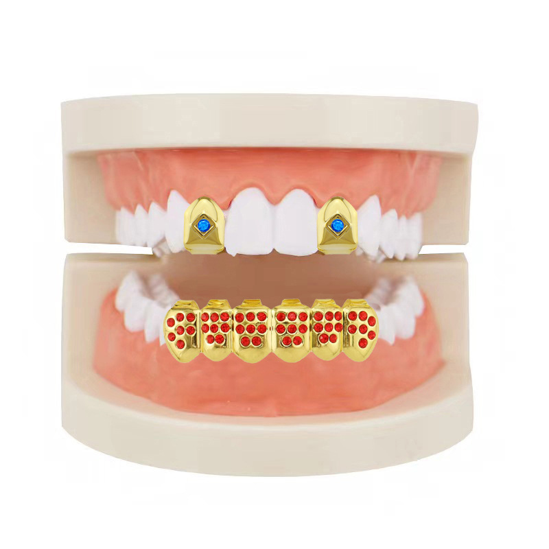 European and American style hiphop glossy single pointed braces, hip-hop braces, small tiger teeth set, vampire gold braces full figure