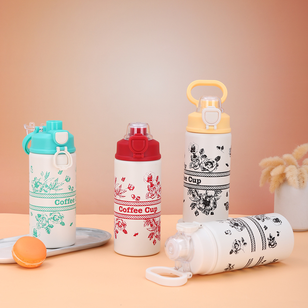 New national trend 316 stainless steel jumping cup, double-layer vacuum insulated cup, outdoor portable carrying ring sports water bottle details Picture