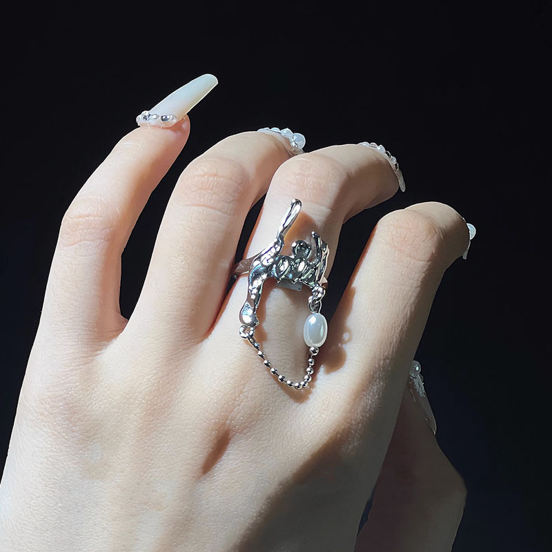 French-style gentle, sweet and cool starlight pearl open ring, trendy women's layered tassel ins style light luxury high-end ring Specification drawing