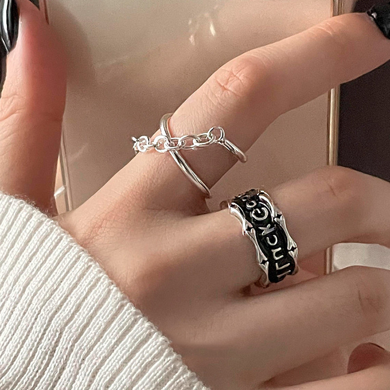 Korean English letter Luck ring, women's Instagram style, adjustable opening, niche design sense, 2022 new trend full figure