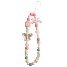 Bow pink Magic cube flower mobile phone chain for women, ins style, fashionable and fresh wrist pendant, handcrafted beaded chain Application Scenario