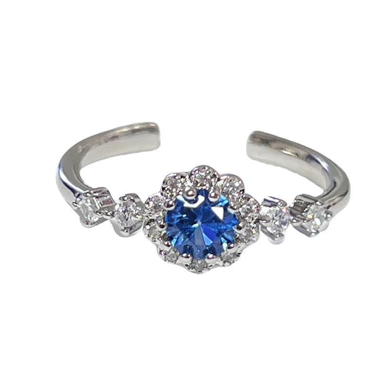 The new and simple sea blue zircon couple ring is exquisite and versatile. It features a unique and niche design for women and is suitable for daily layering Item Picture