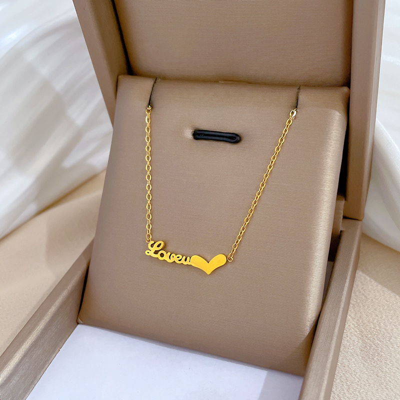 【 All-titanium Steel 】 Letter heart personalized minimalist style furnace real gold necklace, female Instagram influencer collarbone chain matching full figure