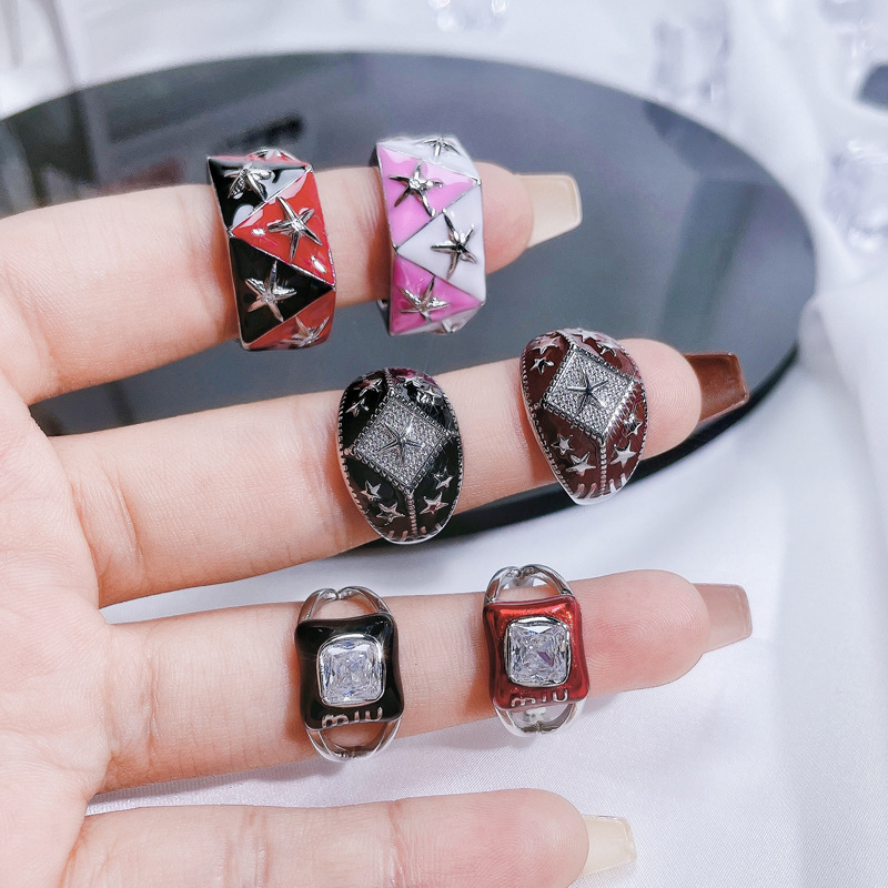 European and American style, fashionable starry letter drip glaze open ring, punk personality, cold trend ring, autumn and winter accessories details Picture