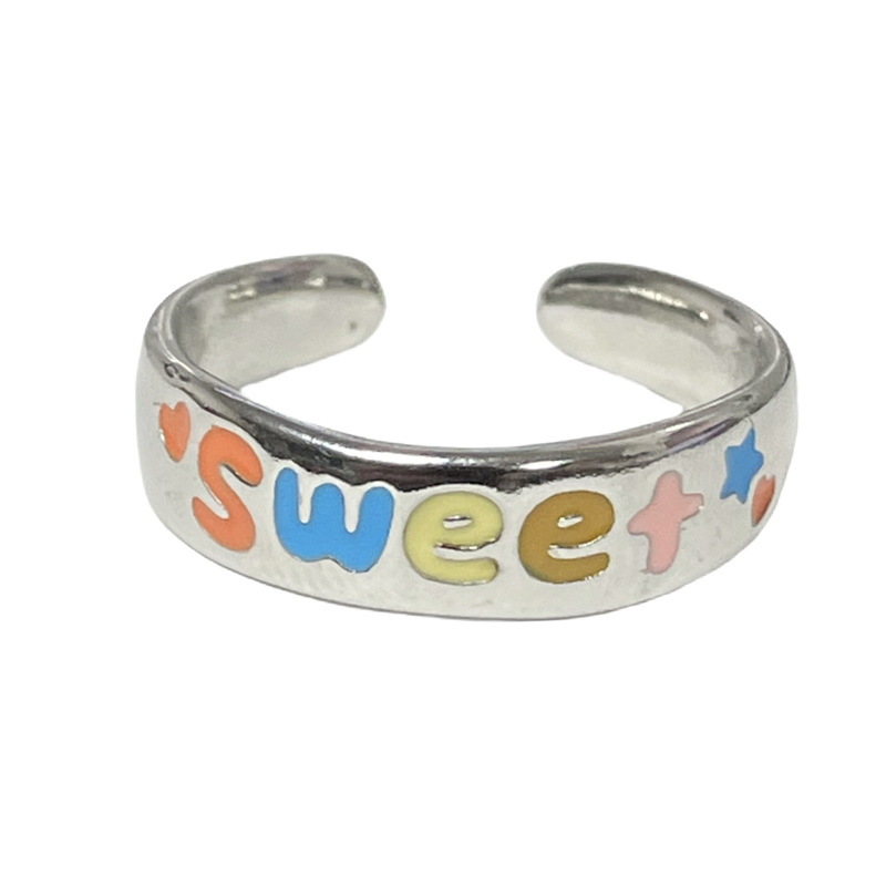 Punk personality letter color drip glaze open ring, sweet, cool and fashionable design sense, delicate and simple ring for hot girls Item Picture