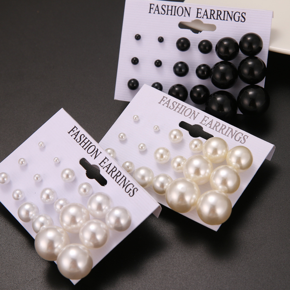 Korean jewelry world 9-pair pearl earring set, new women's stud earrings, European and American fashion ear accessory combination, the same style as on Instagram full figure