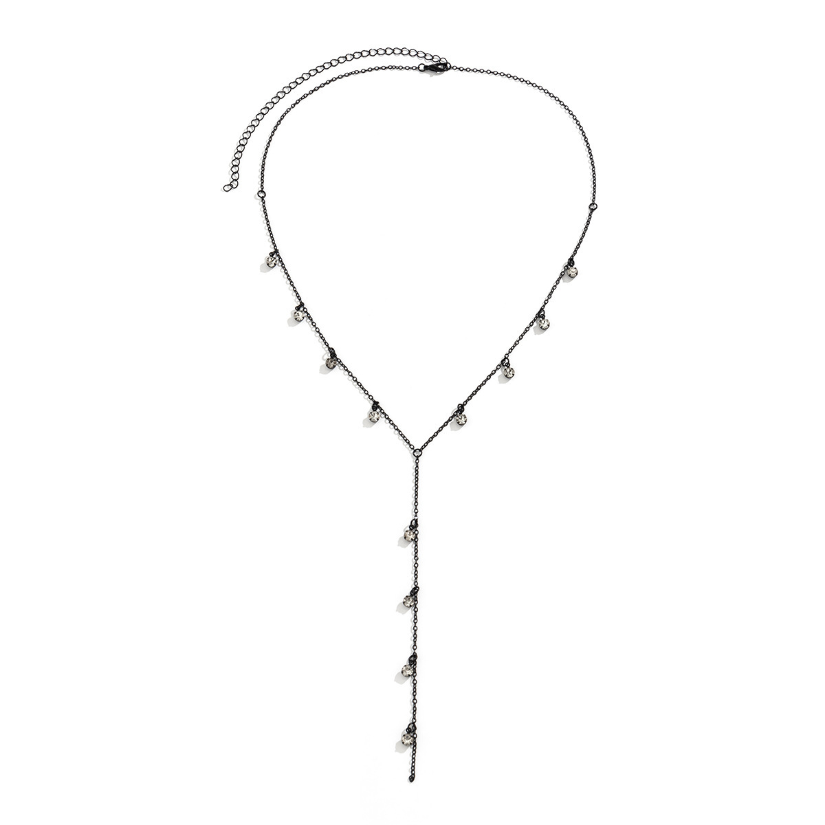 European and American cross-border jewelry, fashionable and elegant water diamond long Y-shaped necklaces, niche sweet and cool chain tassels Item Picture