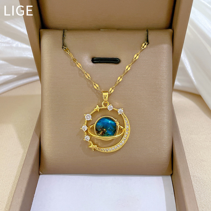 【 Titanium Steel 】 Starry Planet Light Luxury style, luxurious Full diamond necklace, versatile collarbone chain, titanium steel chain for women full figure