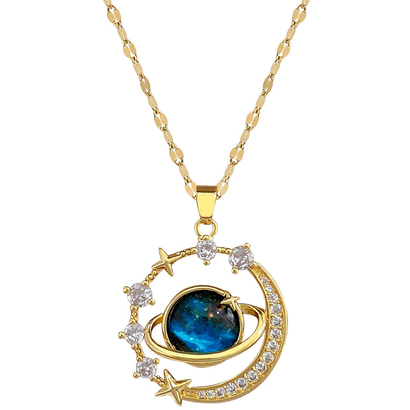 【 Titanium Steel 】 Starry Planet Light Luxury style, luxurious Full diamond necklace, versatile collarbone chain, titanium steel chain for women Item Picture