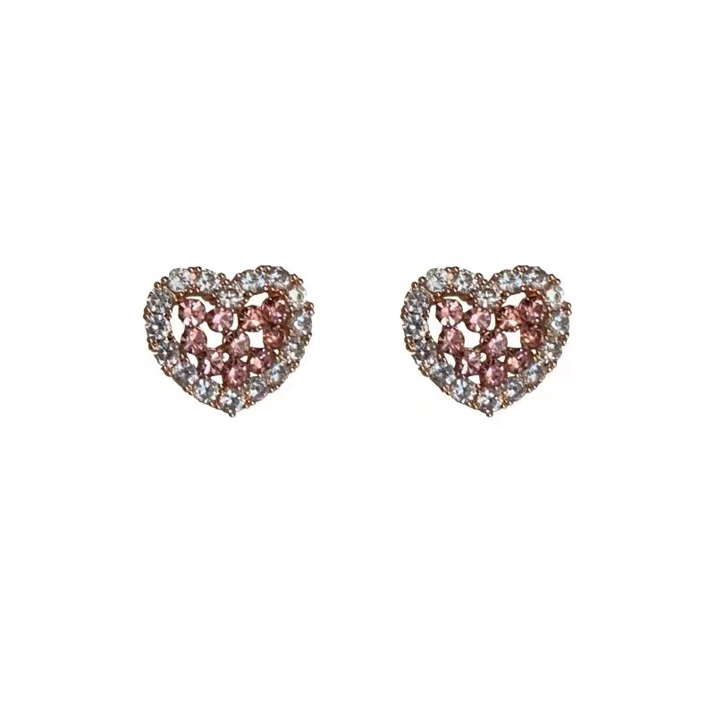 Korean niche design S925 silver needle pink heart-shaped earrings, simple and elegant autumn earrings, light luxury ladylike stud earrings Item Picture