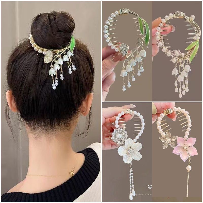 The new ancient wind chime orchid bun hair clip with a high-end look and tassel at the back of the head is a high-end Hanfu hair bun accessory details Picture