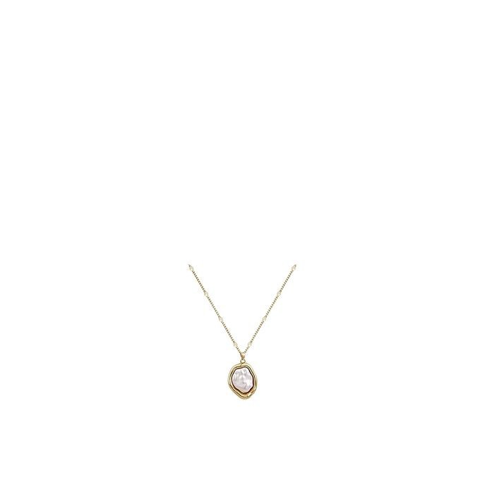 Cold and elegant irregular metal pearl necklace for women, Korean niche retro style, versatile and stylish necklace, collarbone chain Item Picture