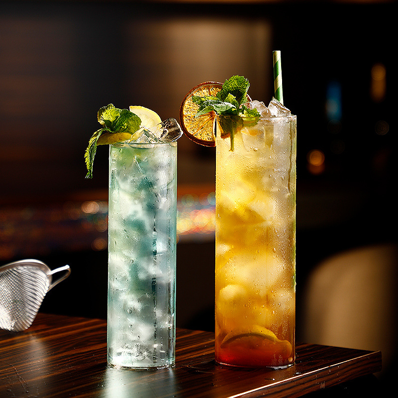 Transparent, thin and straight glass cocktail cups, simple long drinking cups, Colin cups, juice cups, extended straight water cups full figure