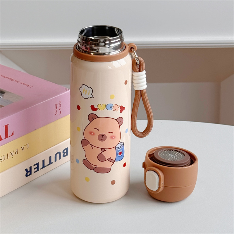 Cute pet bouncing direct drinking insulated cup, stainless steel tea-water separation insulated cup, adorable cartoon children's insulated cup Specification drawing