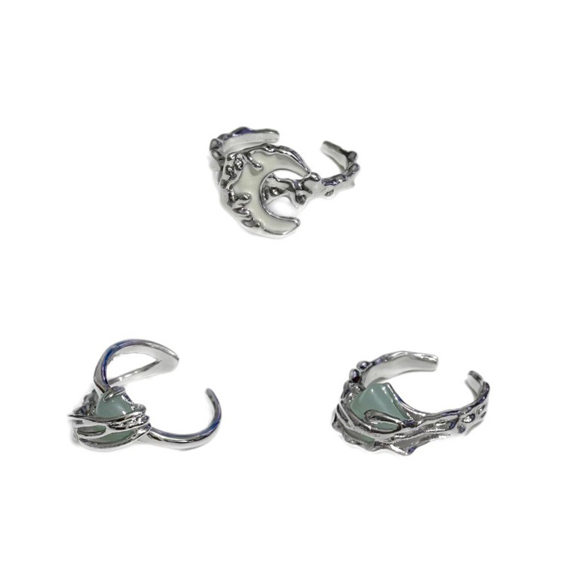 Irregular texture moon-wrapped open ring, sweet and cool girl style, mint green gender-neutral food ring trend Item Picture