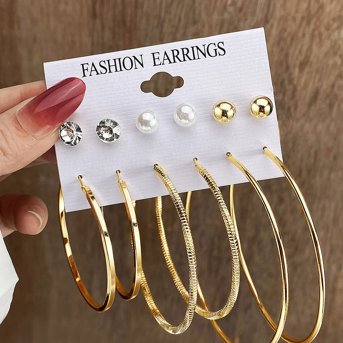 European and American cross-border creative rock exaggerated ear rings, simple 6-piece ear stud set, personalized earring combination wholesale full figure