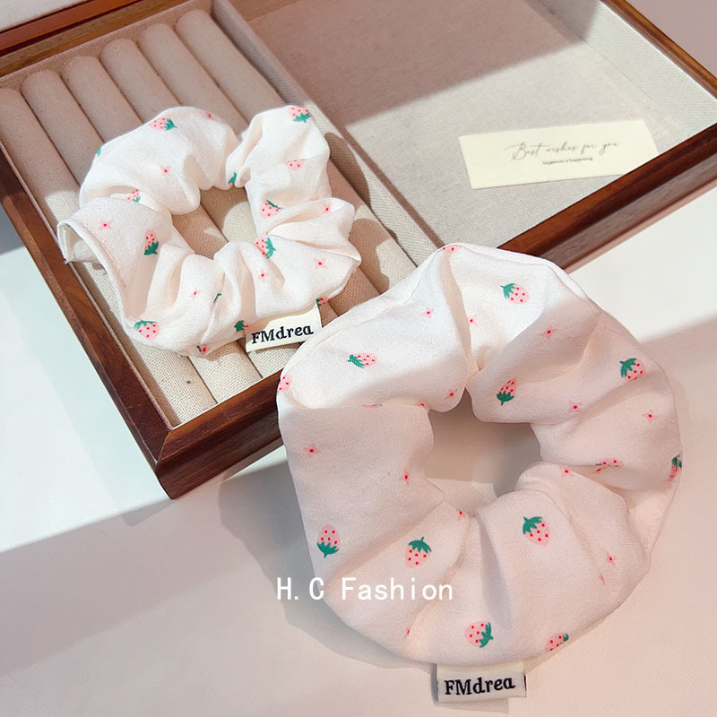 Sweetheart Pink Strawberry Large Intestine Hair band 2025 New style, cute and girlish hair tie, leather band headband, elegant bun headwear Specification drawing