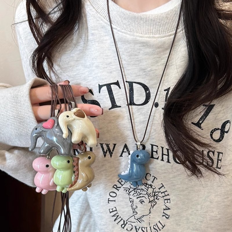 Super cute dinosaur elephant pendant necklace, adorable design sense, long sweater chain, ins personality, versatile necklace full figure