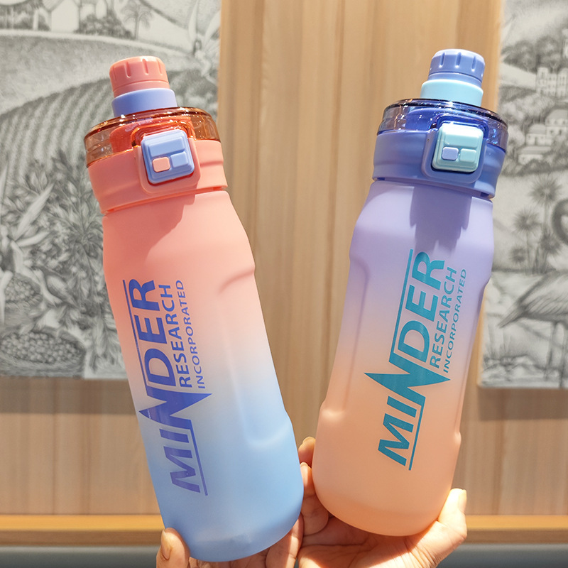 High-appearance-level student male and female portable handle fitness sports water bottle, outdoor large-capacity gradient color double-drinking plastic cup details Picture