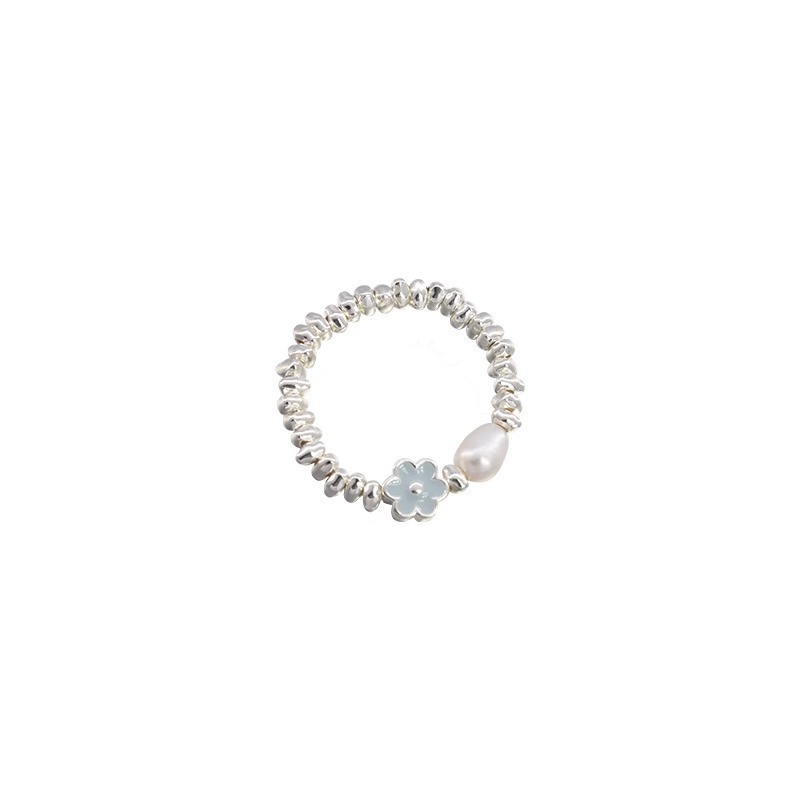 This light and fresh blue glazed flower pearl silver ring is a unique design for women, simple and versatile, with a high-end feel Item Picture