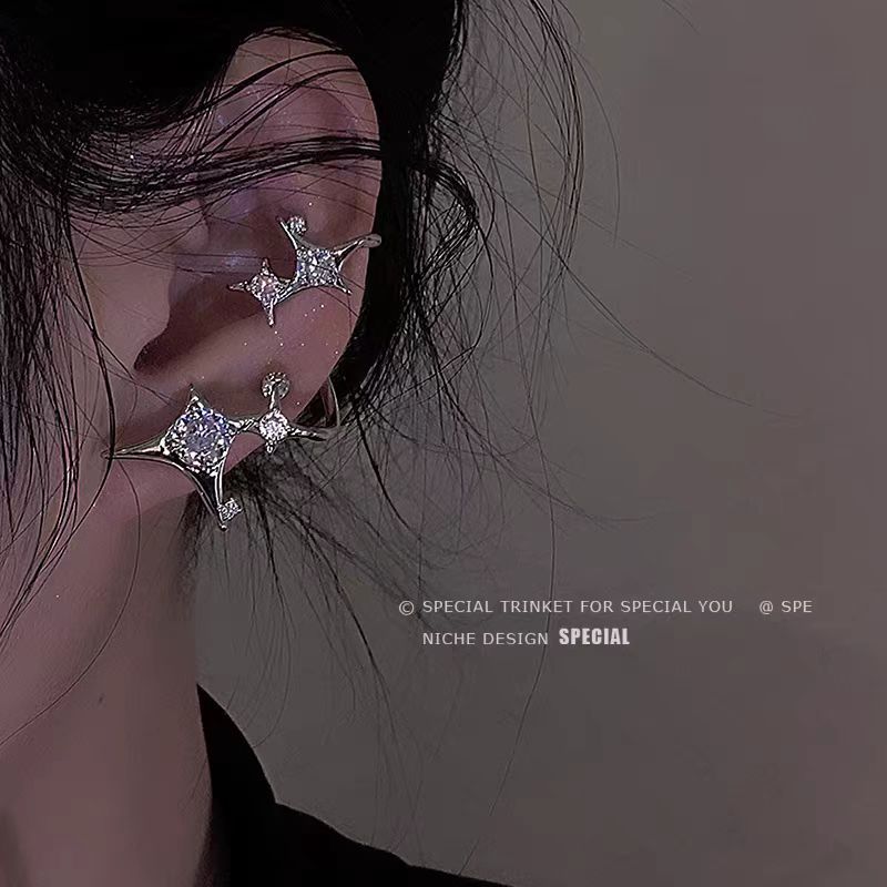 The women's one-piece high-end and light luxury earrings with a wrapped star-pointed ear bone clip stud, ins cold style star-pointed ear pendant Specification drawing