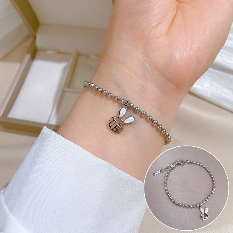 【 All-titanium Steel 】 Dongdaemun's unique and elegant forest-themed "Fu" character rabbit round bead bracelet, a retro best friend of a female Internet celebrity details Picture