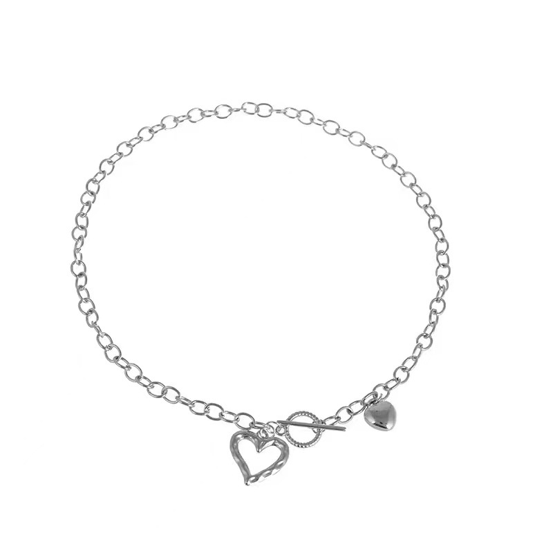Spicy girl style silver heart-shaped necklace, women's Instagram hip-hop collarbone chain, 2022 new style simple and elegant accessory necklace Item Picture