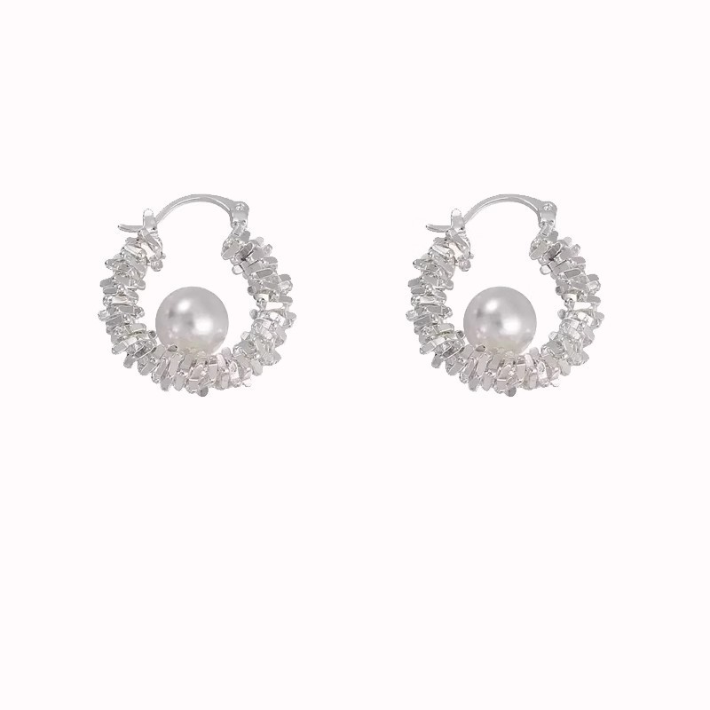 Korean-style sparkling silver pearl ring ear earrings 2025 new bestseller, high-end stud earrings with unique personality Item Picture