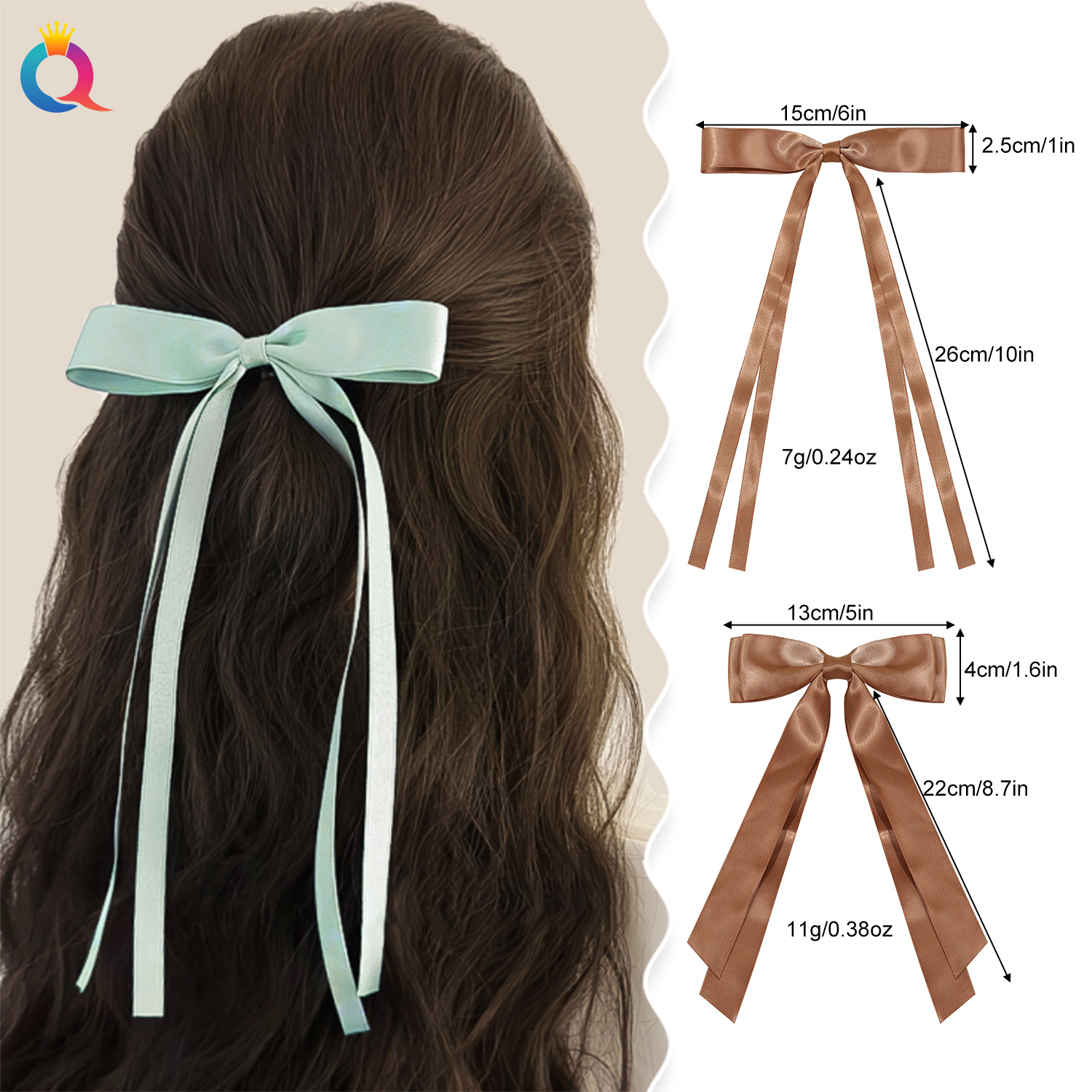 Qiyue Cross-border Special Offer: Sweet solid color bow ribbon hair clip, elegant and simple duckbill clip hair accessory for women's tailpiece details Picture
