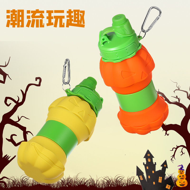 New Halloween sports outdoor silicone folding cup water bottle, cross-border creative pumpkin telescopic portable silicone water cup Application Scenario
