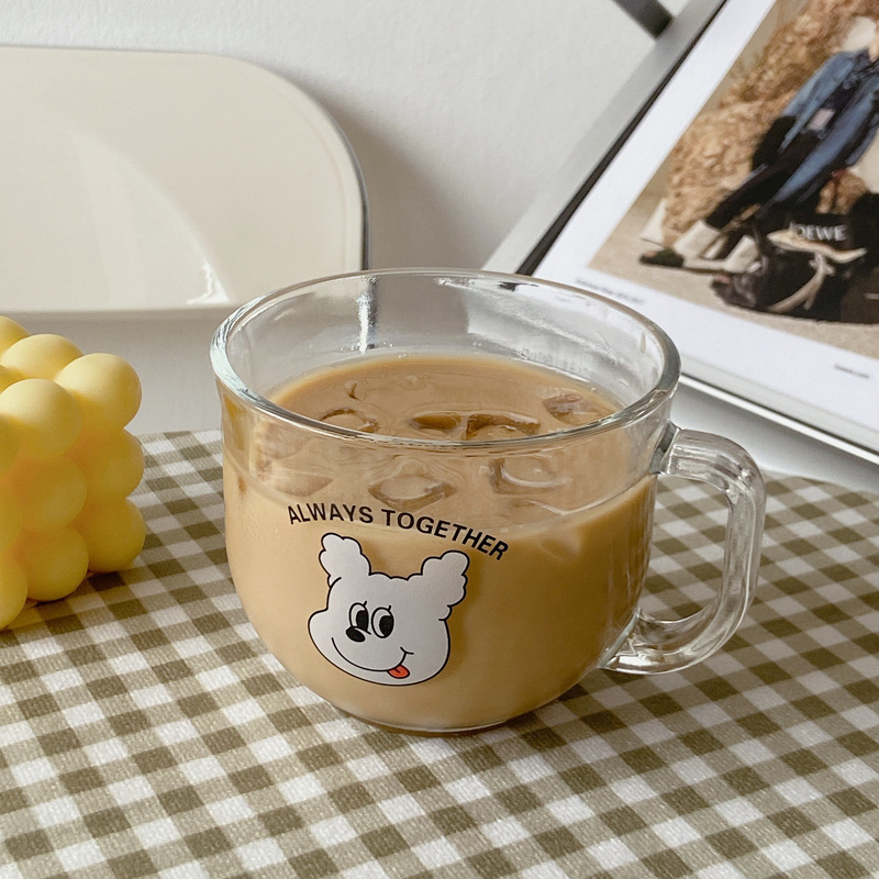Household large-capacity glass breakfast cups, milk cups, student water cups, juice cups, glass cups, and cute oat cups Specification drawing