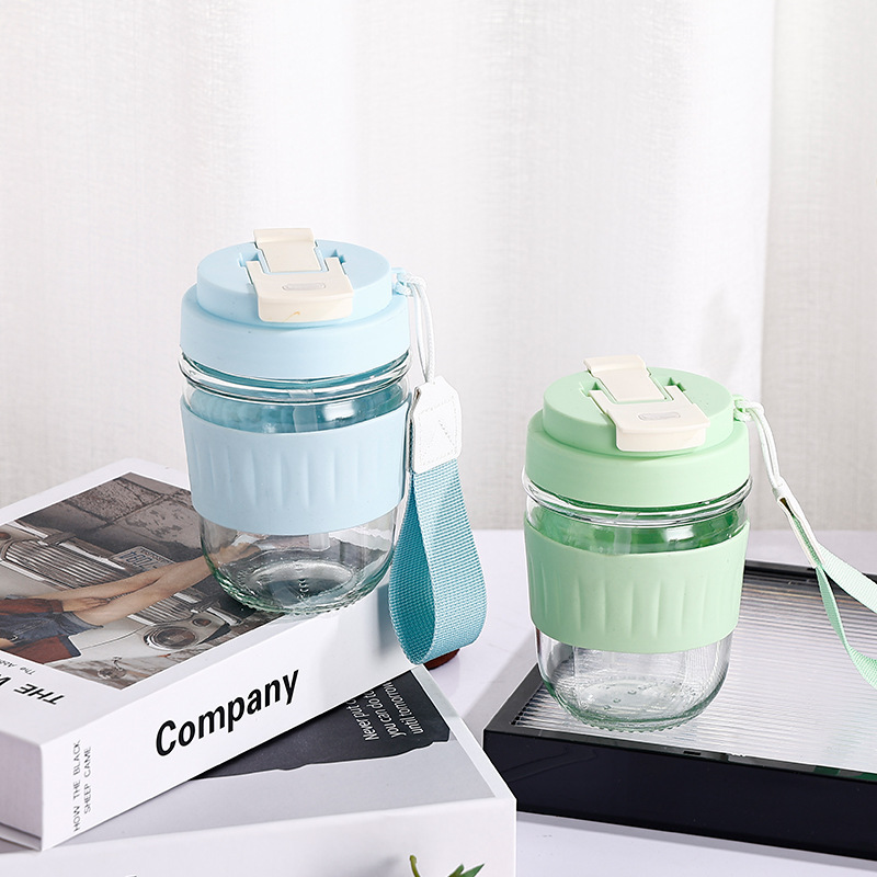 Transparent glass double-drinking cup, summer high appearance level water cup, large-capacity straw cup, office coffee cup, gift cup details Picture