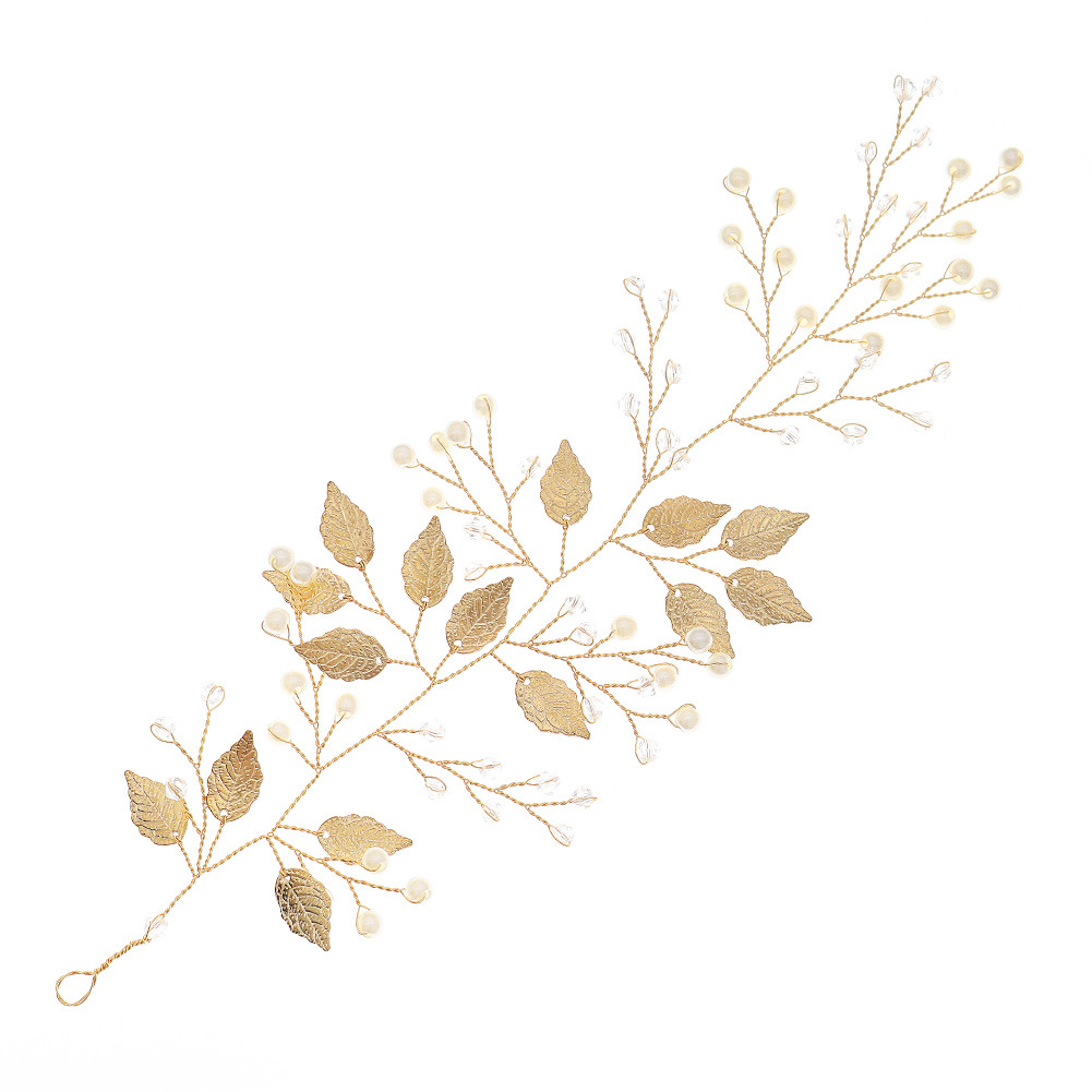 Korean wedding hair accessories: A beautiful forest-themed pearl headband, a handcrafted crystal alloy leaf headband, and a retro bride's headwear Item Picture