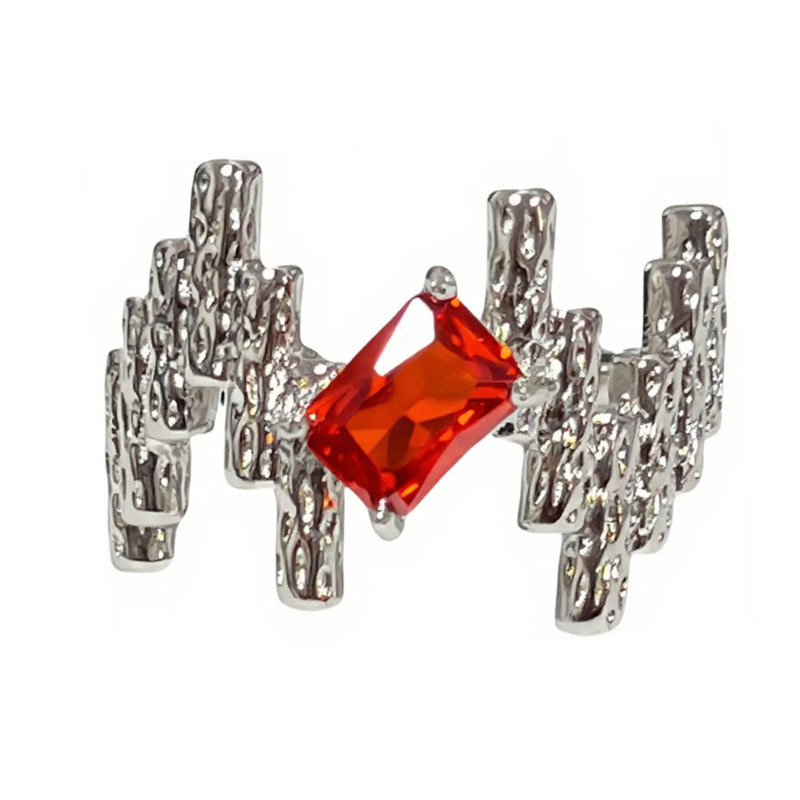 A simple, irregular pleated and irregular-shaped opening ring, a unisex style, light luxury red diamond, versatile, fashionable and niche index finger ring Item Picture