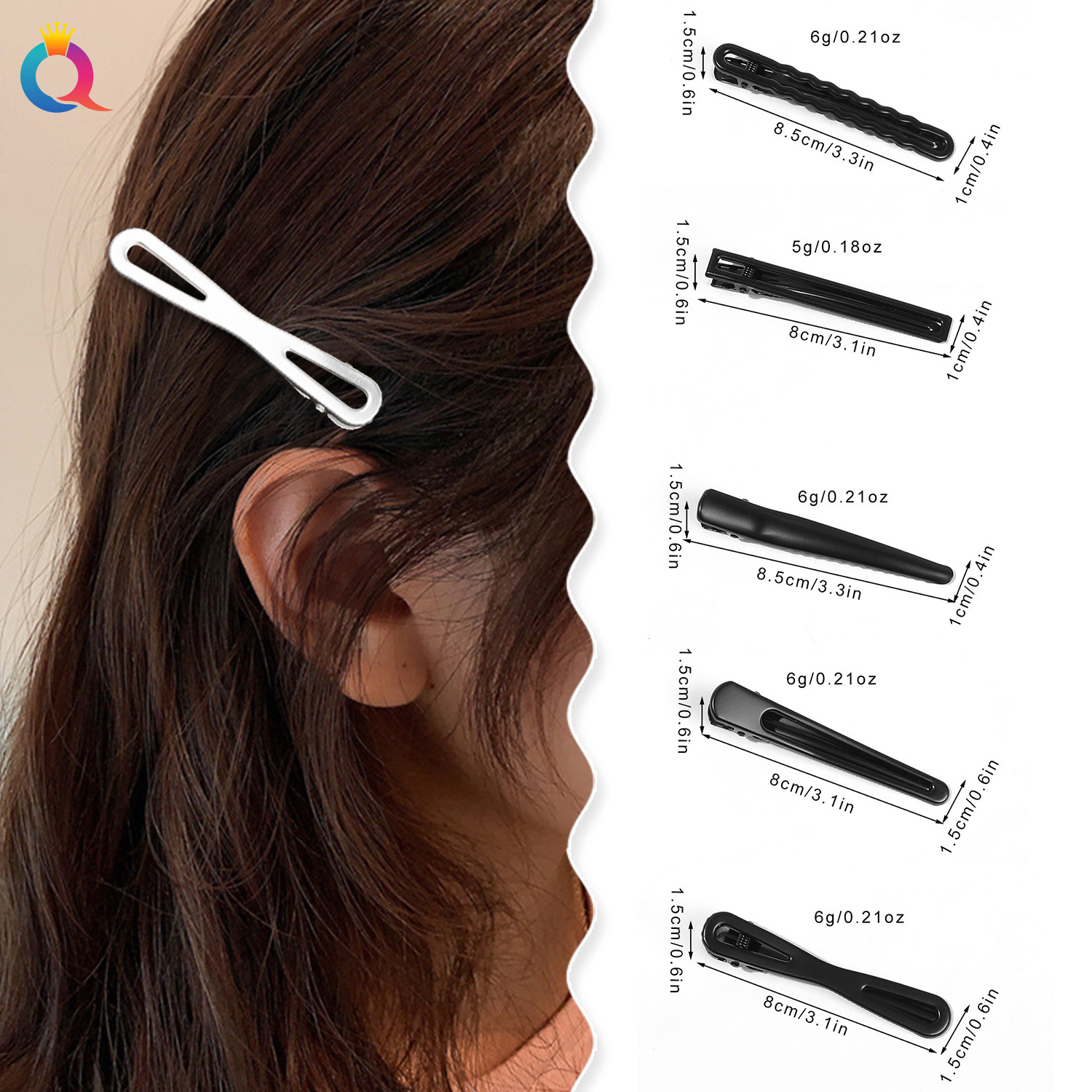 Wholesale of Qiyue Cross-border metal Card three-piece set hair clips, updos, duckbill clips, side bangs clips, hair clips and hair accessories details Picture