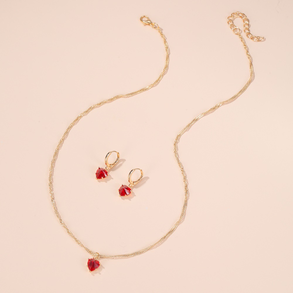 Cross-border best-selling set of jewelry, classic and elegant crystal zircon heart-shaped necklace, earrings, wedding and dinner accessories Specification drawing